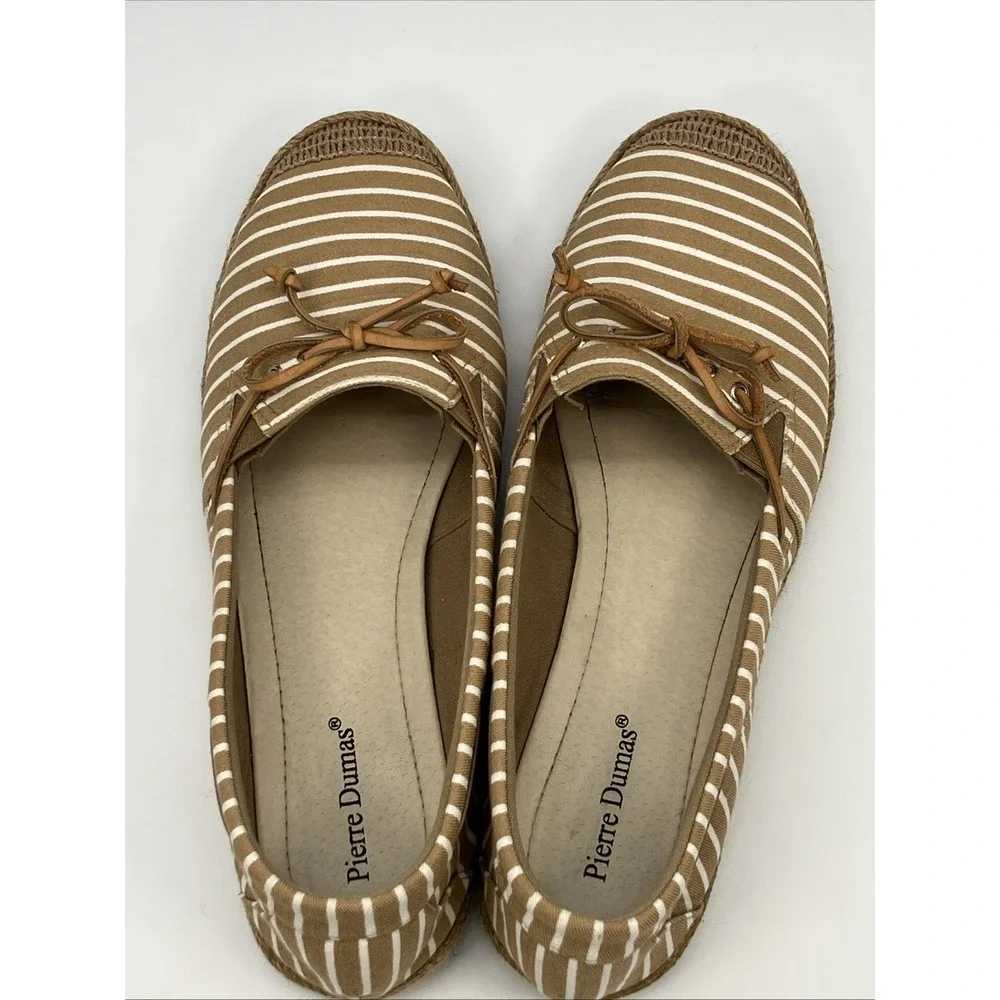 Pierre Dumas 10 M Tan White Striped Boat Shoes Espadrilles Nautical Yacht‎ Prep